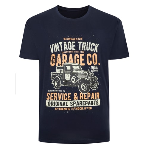 Bigdude – T-Shirt mit Vintage-Truck-Print, Marineblau, Größe L